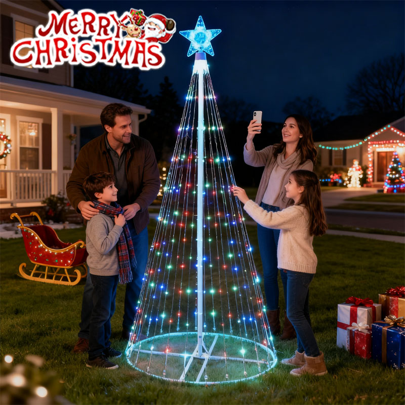 Outdoor Power For Christmas Lights - ソーラー式LED滝型ストリングライト クリスマスツリー飾り 五芒星滝デザイン 屋外ガーデンデコレーション