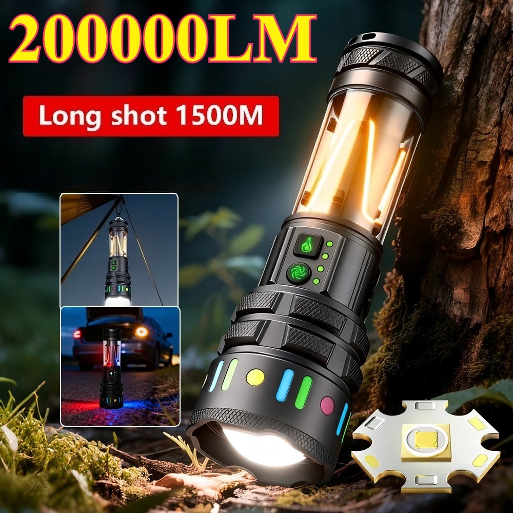 Outdoor Power Meter - 強力な超高輝度LED懐中電灯、Type-C急速充電式ハンドヘルドワークトーチ、日常の屋外緊急照明用