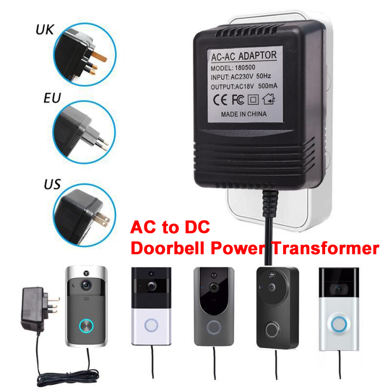 Outdoor Power Adapter Ring - 米国、英国、EUプラグ対応 18V AC-DC変換トランス充電ケーブル WiFi屋外ワイヤレスドアベルカメラ電源アダプター ビデオインターホン用