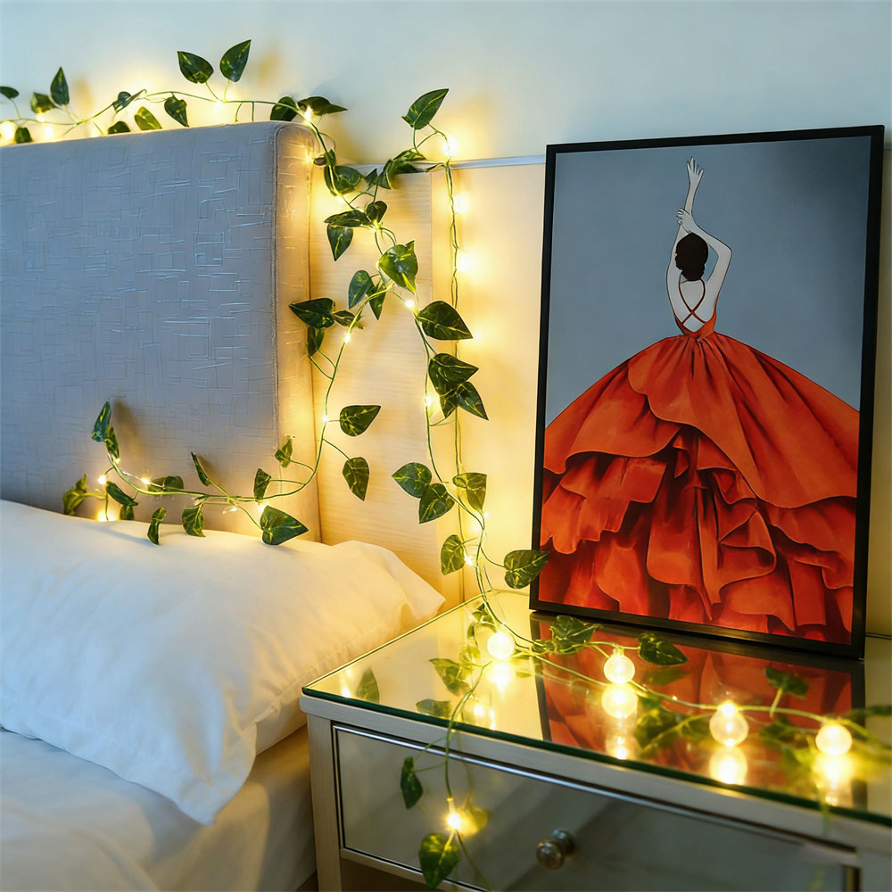 LEDグリーンラタンリーフフェアリーライトストリング電池式屋 - Outdoor Power For Wedding のレビューと価格