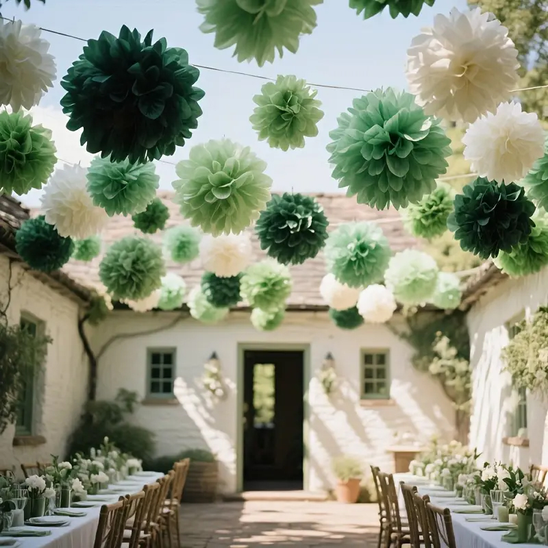ボヘミアンスタイルのグリーンセージペーパーフラワーボール30 - Outdoor Power For Wedding のレビューと価格