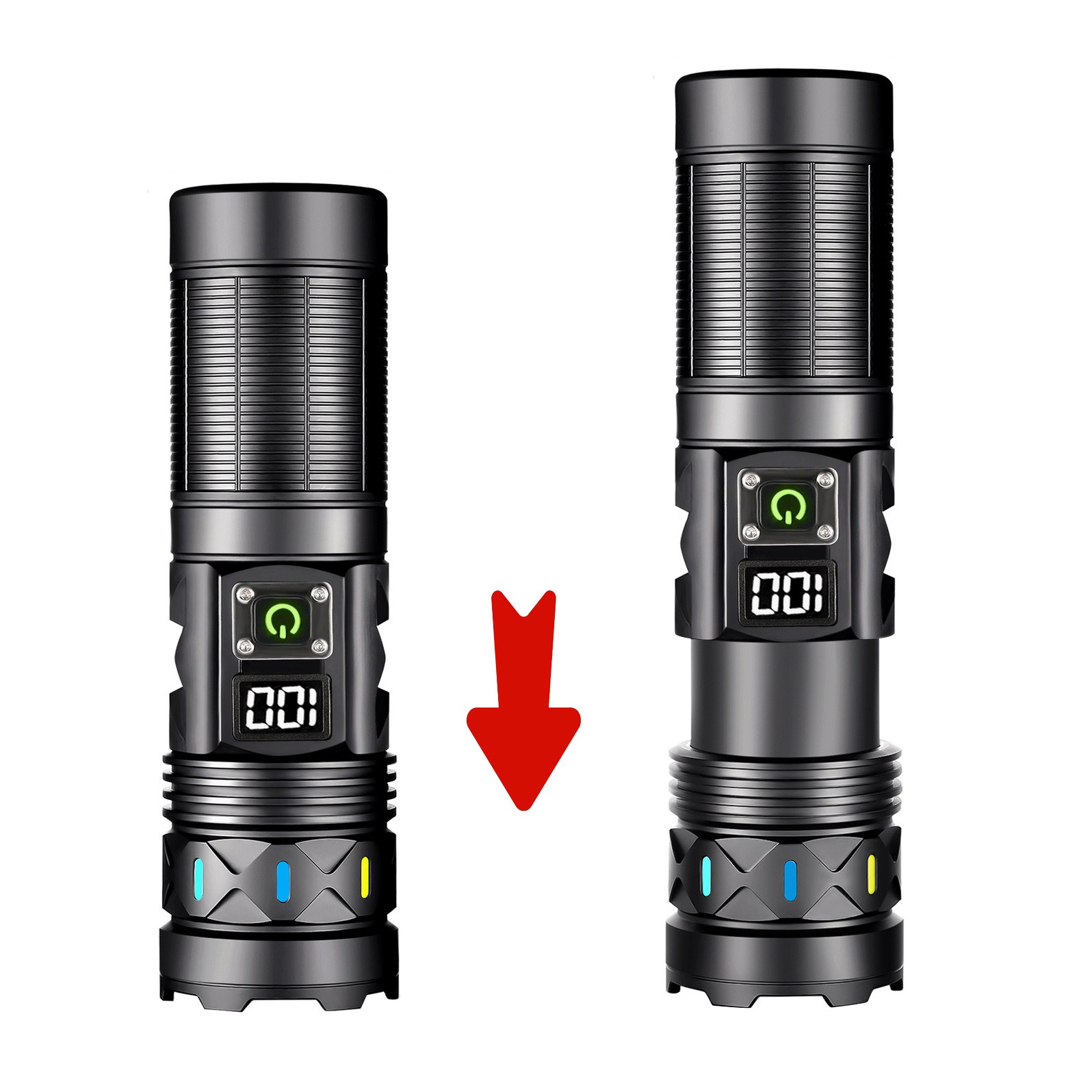 ハイパワー LED 懐中電灯伸縮ズーム USB 充電式ロング - Outdoor Power Meter のレビューと価格