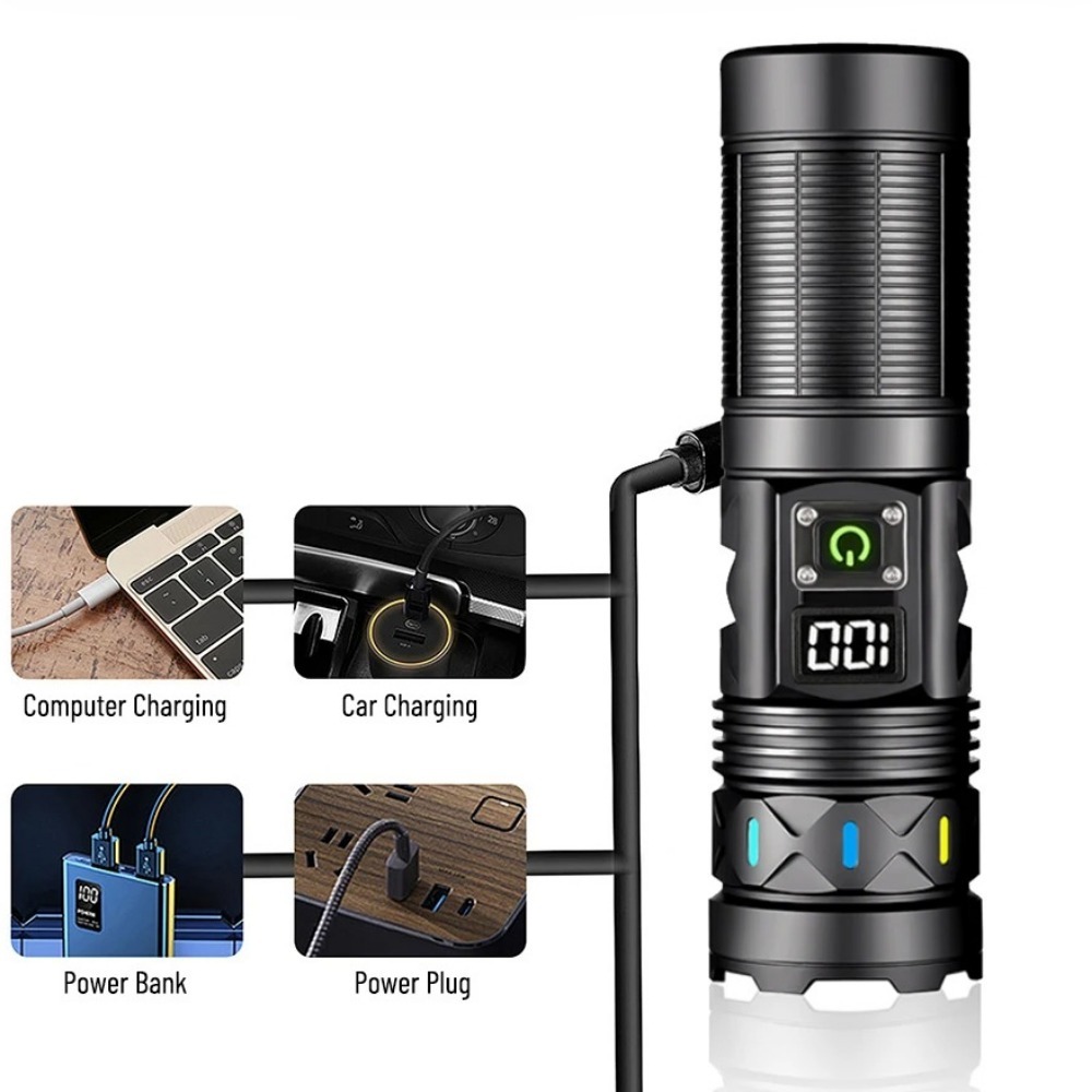 ハイパワー LED 懐中電灯伸縮ズーム USB 充電式ロング - Outdoor Power Meter のレビューと価格