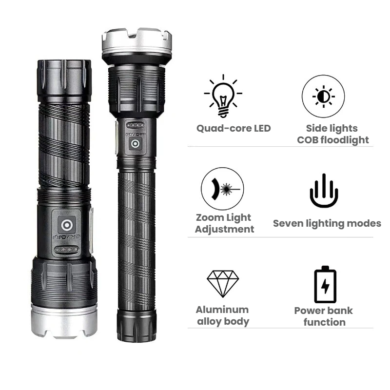 ハイパワー LED 懐中電灯伸縮式長距離パワーディスプレイズ - Outdoor Power Meter のレビューと価格